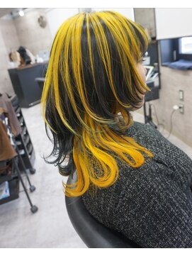 ヘアテリア リュウ 大塚(hair teria ryu) ロングウルフ×アウターアンドインナーカラーイエロー