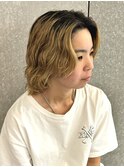 メンズボブウルフパーマスパイラルパーマブリーチカラー眉毛群馬