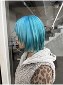 ボブハイトーンケアブリーチスカイブルー水色カラー