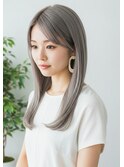 ホワイトブロンド/伸ばしかけ前髪/モテ髪うる艶ストレート