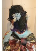 振袖 大きな編み込み インナーカラー ハーフアップ ヘアアレンジ