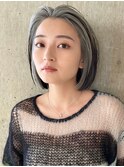 インナーカラーデザインカラー黒髪イヤリングカラーレイヤーボブ