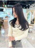韓国ヘア　ワンカール　前髪　センターパート