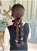 結婚式ヘアセット編みおろしツインテール
