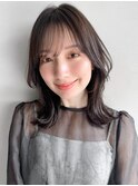 斜めバングアプリコットオレンジ美髪大人可愛いサイドバング