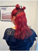 20代30代チェリーレッドカラーヘアアレンジ