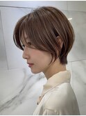 横浜西口大人ショートボブ前髪なしココアベージュ韓国30代40代