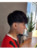 スペインカールブルーブラックフェザーパーマメンズショート