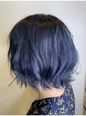 ネイビー×ボブ/ハイトーンカラー/ひし形が大人かわいい20代30代