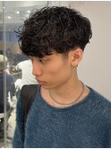 スペインカール黒髪パーマメンズダウンパーマ韓国マッシュ