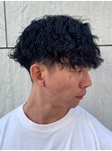 ダークアッシュニュアンスパーマ韓国マッシュベリーショート