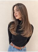 ハイライト脱白髪染めくびれ外国人レイヤー艶髪ロングボブ5