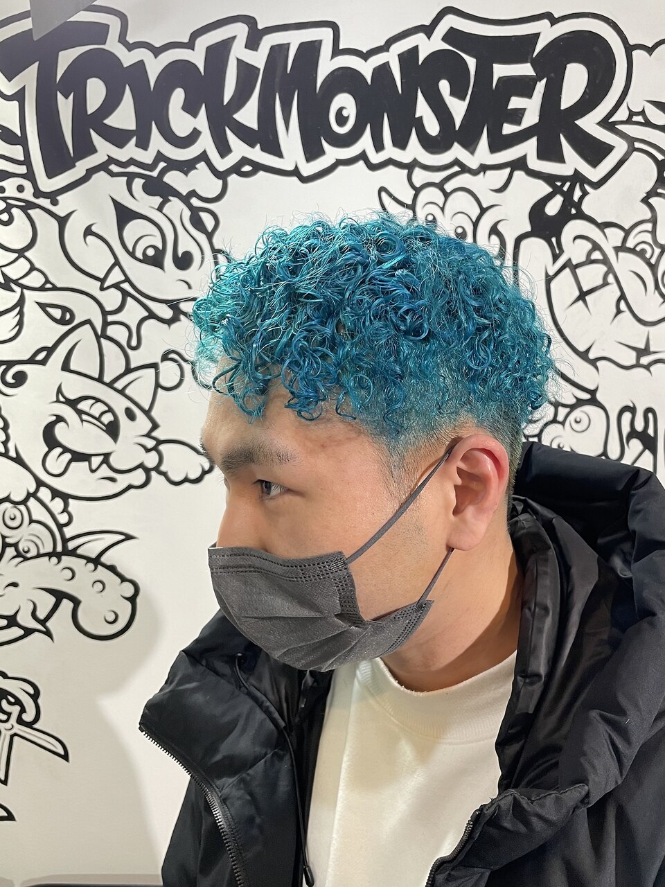 カーリーアフロ】ターコイズブルー 【パンチパーマ】：L147785185