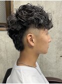 メンズ/アップバング/ツーブロックマッシュ/束感ショート波巻き