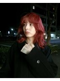 チェリーレッド/ワインレッド/ミディアムレイヤー/金山美容室