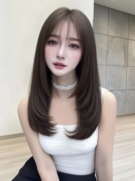 海外レイヤー バタフライカット 顔周りレイヤー 黒髪