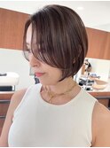 王子ボブ白髪ぼかしハイライトショートボブカット20代30代