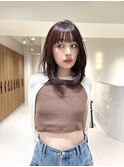  グレージュブラウン/ミディアムレイヤー/韓国巻き/顔周りカット
