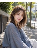 顔周りレイヤー×シフォンベージュ×透明感