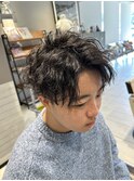 波巻きパーマ×センターパート
