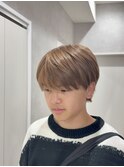 ブリーチカラーブラウンベージュシースルーラウンドマッシュ