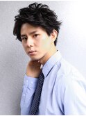 ソフトツイスト黒髪マッシュネオウルフオリーブカラーワンレン