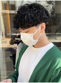  メンズマッシュヘア波巻きスパイラルパーマコンマヘア韓国