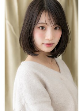 カバーヘア イヴ 戸頭店(COVER HAIR EVE) 斜めバングダークアッシュワンカールボブTb3戸頭20代30代40代