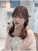 シースルー前髪カットミルクティーブラウンブリーチなし韓国