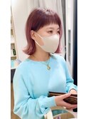 小顔ボブ×ナチュラルボブ×ミニボブ前髪 ピンクベージュ