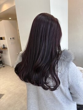 ヘアデザイン ソラ(Sola) 暗髪レッドブラウンゆるふわ韓国ウェーブロングスタイル