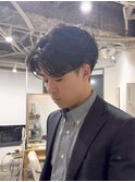 センターパートニュアンスパーマ毛流れセンターパート刈り上げ