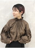 デザインピンク×耳掛けマッシュショート
