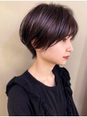 大人可愛い★小顔ボブ丸みショート　ラベンダーグレージュ