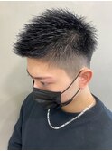 アップバングツーブロックバーバーフェードツイストメッシュ