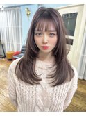インナーカラー艶髪ネイビーグレーアッシュ大人美人