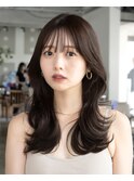着物フェミニンロングレイヤーカット顔周りカットぱっつん前髪０