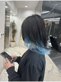 インナーカラー/ホワイトブルーカラー/フェザーレイヤーカット