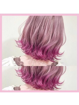 トルネード(TORNADO) 裾カラーピンク　切りっぱなしボブ　ピンクアッシュ