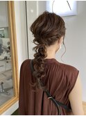 結婚式お呼ばれアレンジ　ヘアセット　透明感カラー
