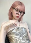 ペールピンク　ケアブリーチ　ボブレイヤー　透明感カラー　艶髪