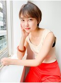 アッシュブラウン×シースルーバングマッシュショート20代