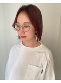 【石河安奈】大人ハンサムストレートボブ/艶髪チェリーレッド