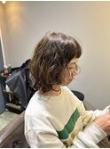 外国人風オンブレ小顔オリーブカラー大人ボブパーマ20代30代40代