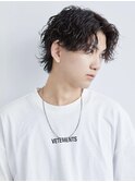 波巻きパーマ/センターパート/メンズマッシュウルフ