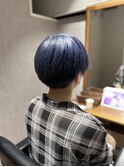 ハイトーン/ブリーチ/ダブルカラー/ショート/青