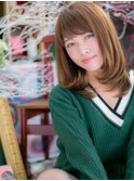 大人かわいい斜めバングココアブラウンミディa志木20代30代40代