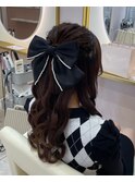 編み込みハーフアップ