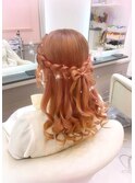 編み込みハーフアップ☆髪の毛リボン