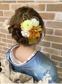 和装ヘアセット/振袖/シニヨン/ルーズシニヨン/編み込み/着物